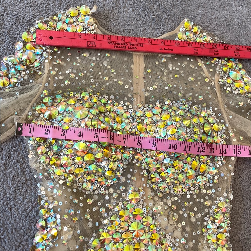 JOVANI 8 long sleeve shirt cocktail dress sheer mesh Crystal sequin NYE dress - Picture 3 of 14